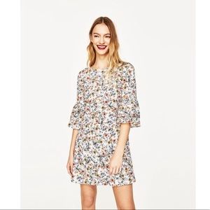 Zara Floral Mini Dress, Ruffled Sleeves - Medium